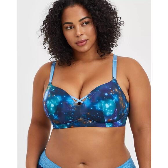 TORRID NWT Dream Wire-Free Push-Up Plunge Bra in Blue Deep Space Print Size 46C - Picture 1 of 8